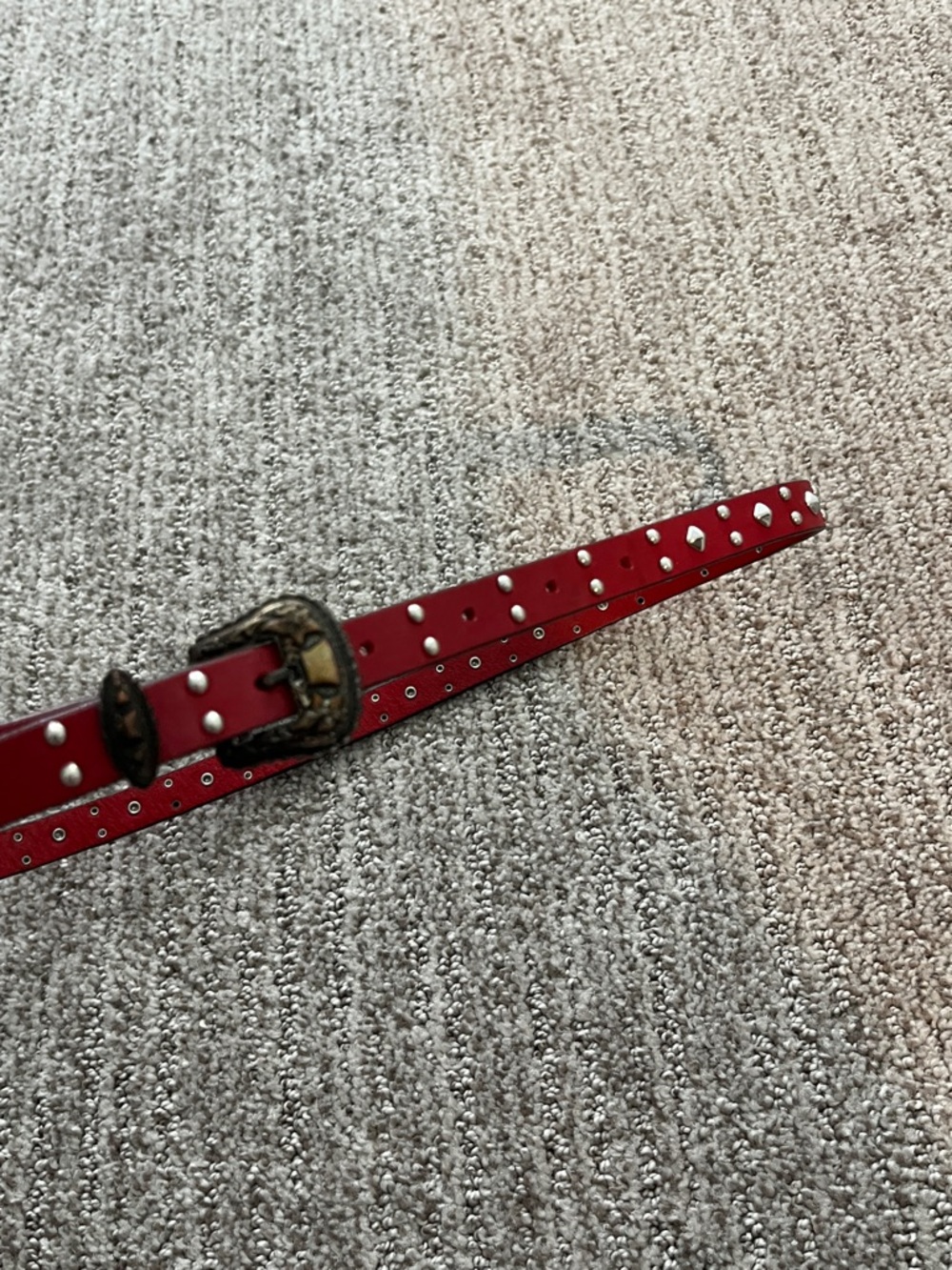 The Kooples Red Studded Leather Belt with Antique-Style Buckle